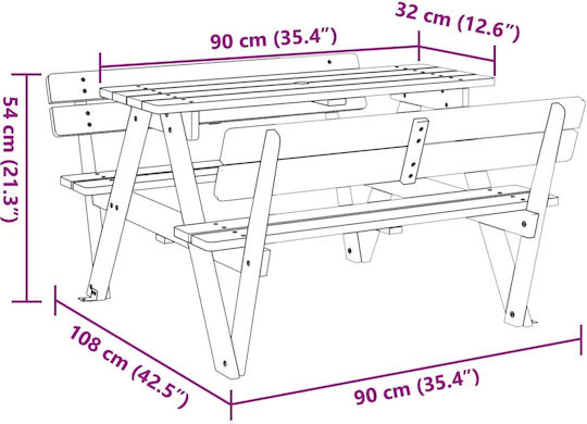vidaXL Table 90x108x54cm. for 3+ Years Years Brown
