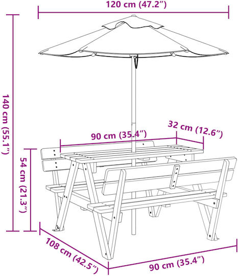 vidaXL Tischchen aus Holz 90x108x54cm. für 3+ Jahre Braun