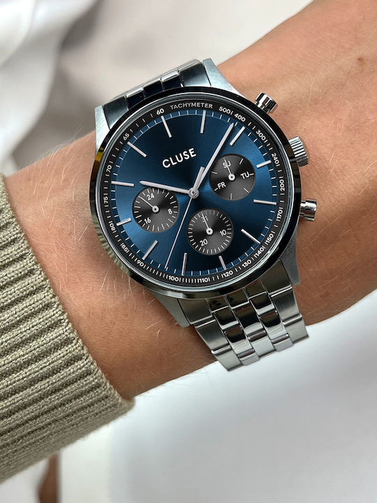 Cluse Ανδρικό Ρολόι 42mm Μπαταρίας με Ασημί Μεταλλικό Μπρασελέ