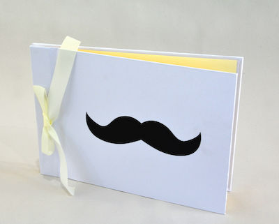 WISH BOOK 29X21CM MOUSTACHE RIBBON (WHITE)