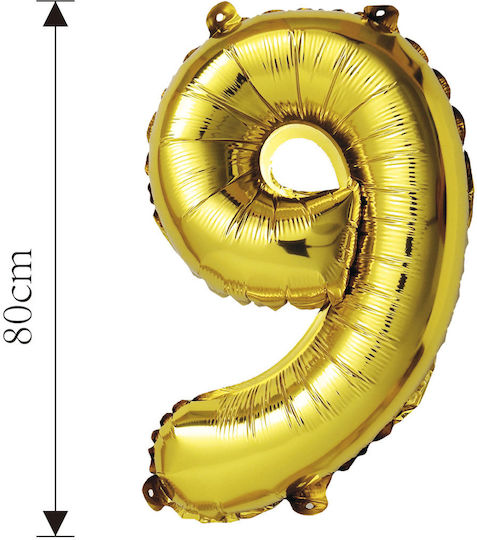 Foil Balloon Number 9 Gold 80cm 37592 Tpster