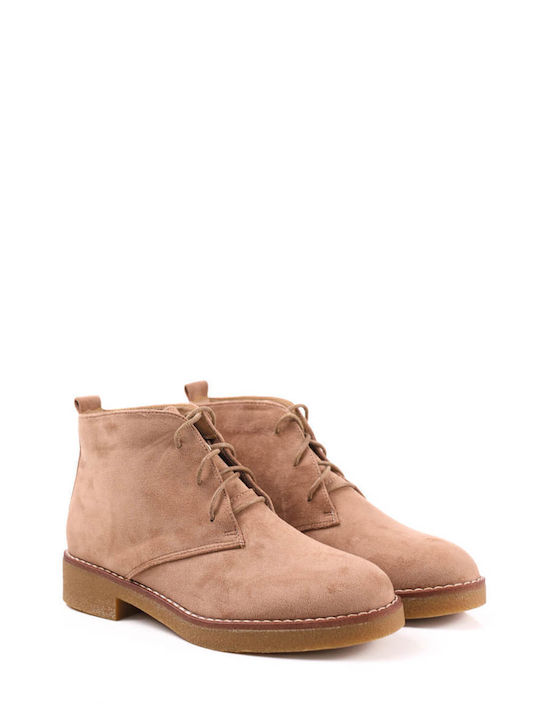 Beige Casual Low Ankle Boots with Laces