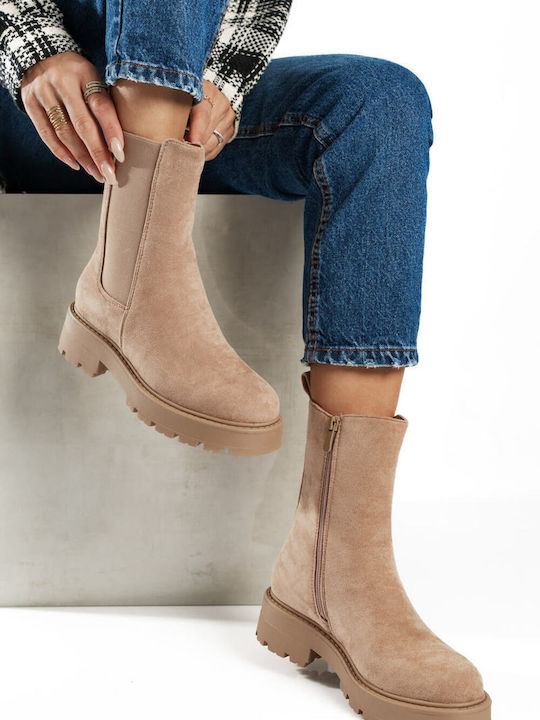 Beige Chelsea Boots with Thick Sole