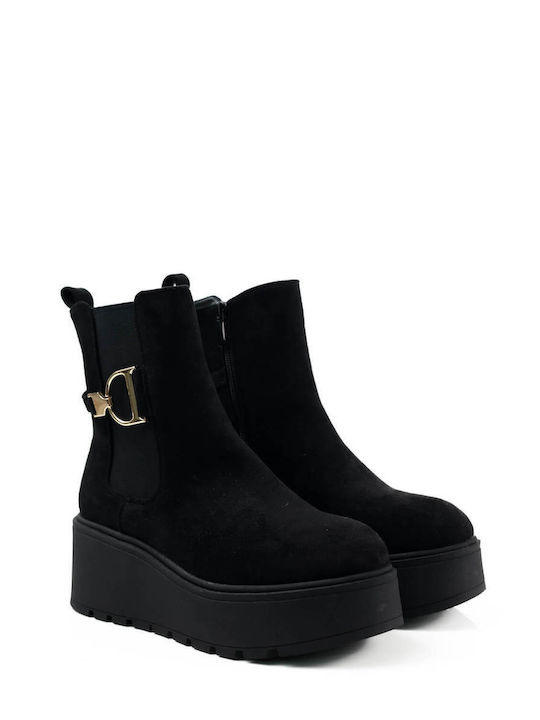 Black Platform Ankle Boots with Modern Decoration