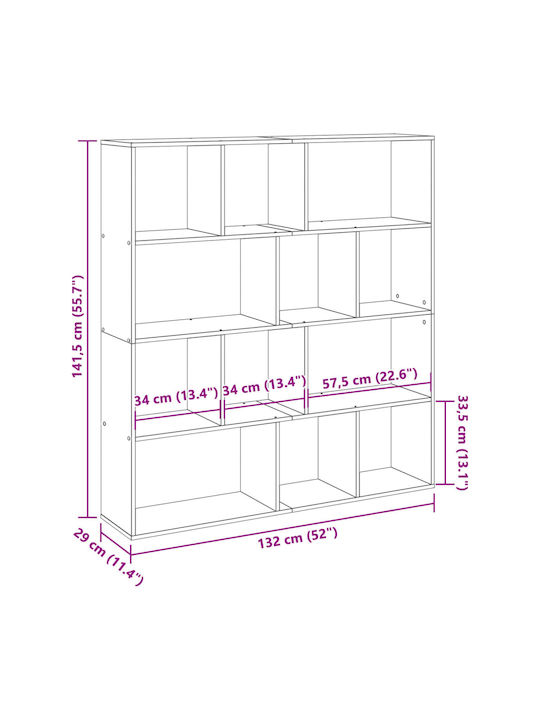 Βιβλιοθήκη Γκρι Sonoma 132x29x141.5εκ.