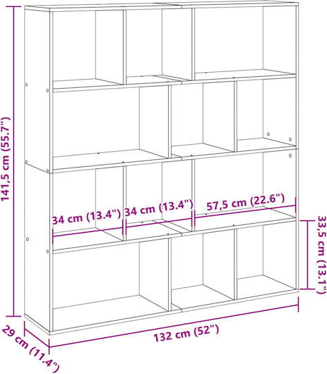 Bibliotecă Gri Sonoma 132x29x141,5 cm