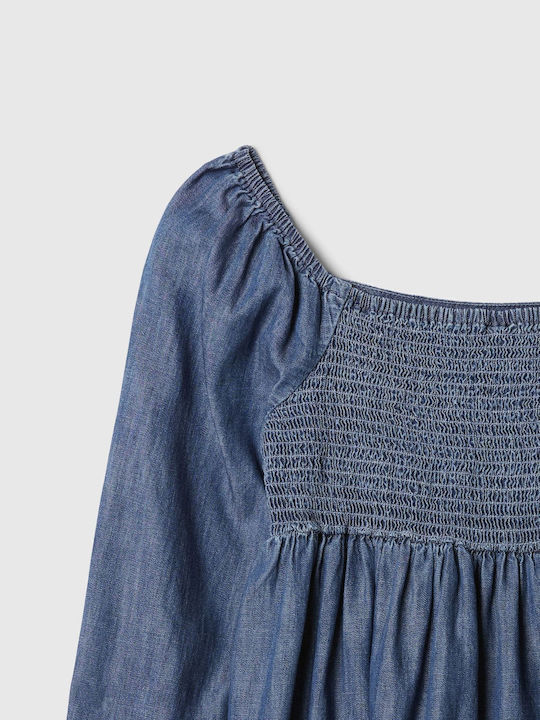 Mädchenkleid Langärmelig Denim Dunkel Waschung