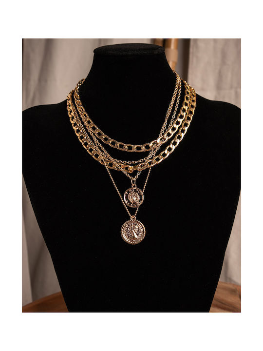 Five-Row Chain Necklace Gold Gold