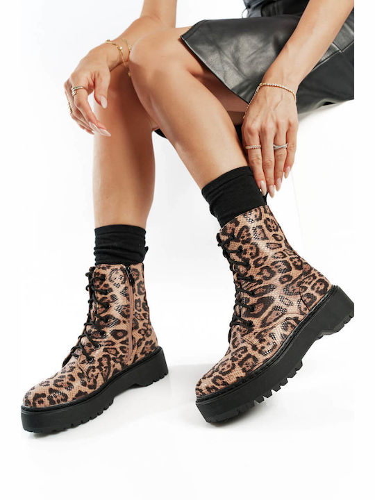 Leopard Double-Sole Matte Ankle Boots with External Stitching