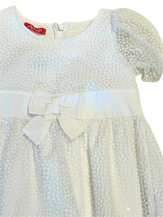Mädchenkleid Kurzärmelig mit Pailletten Weiß