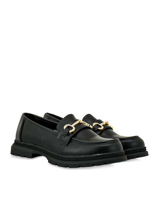 Girls Leather Moccasins Black