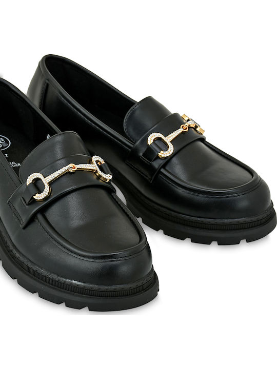 Girls Leather Moccasins Black