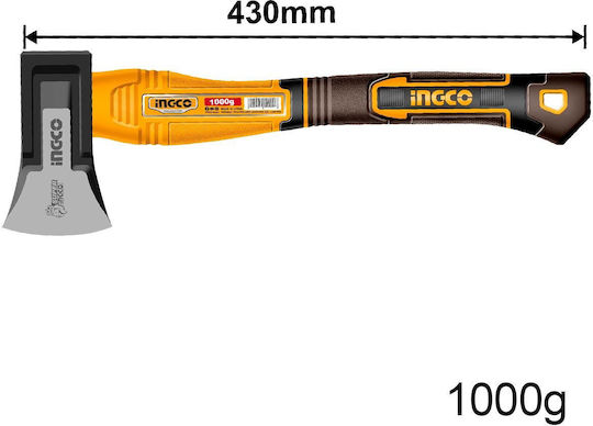 Ingco HAX0811000F Axe Splitting Length 43cm and Weight 1000gr with Fiberglass Handle