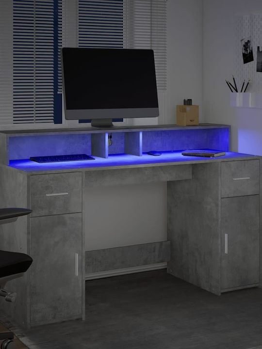 Birou Din Lemn Gri cu LED și USB cu Dimensiuni 140x55x91cm