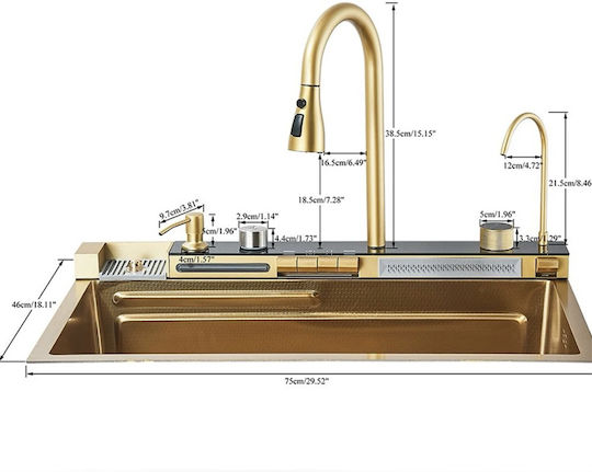 Naron Nr5521bg Drop-In Kitchen Sink Inox Brushed with Faucet L75xW46cm Gold