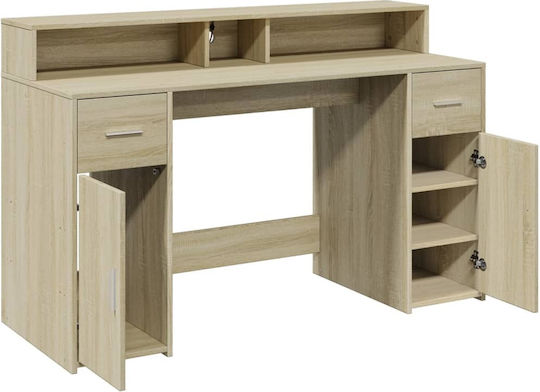 Γραφείο Ξύλινο Sonoma Δρυς με LED & USB θύρες 140x55x91εκ.