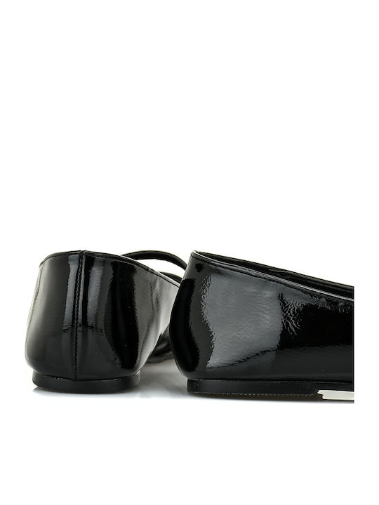 Kids Patent Leather Ballerinas with Adjustable Metal Clasp Black