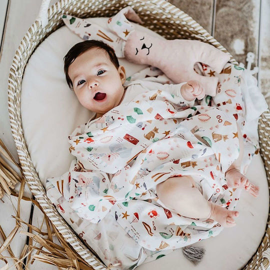 La Millou Pique Swaddle Wrap Magnolies Green 100x120cm.
