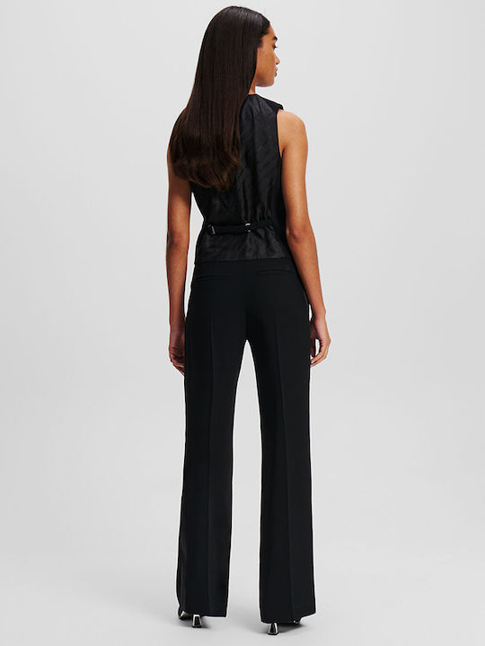 Karl Lagerfeld Women's Satin Trousers in Straight Line Striped Black