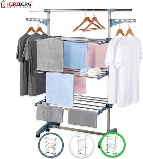 Herzberg Metallic Folding Floor Clothes Drying Rack White with Hanging Length 20m
