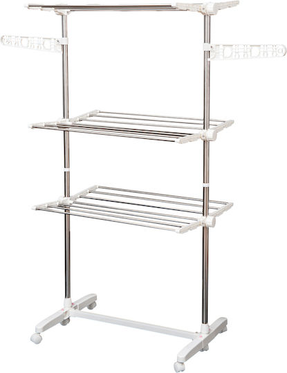 HomCom Folding Floor Clothes Drying Rack Metallic with Wheels 80x55cm