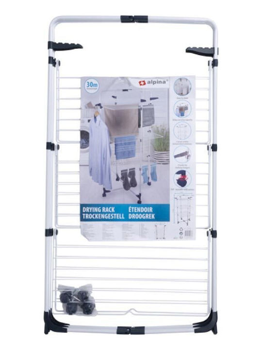 Lifetime Clean Folding Floor Clothes Drying Rack Metallic with Wheels with Hanging Length 30m