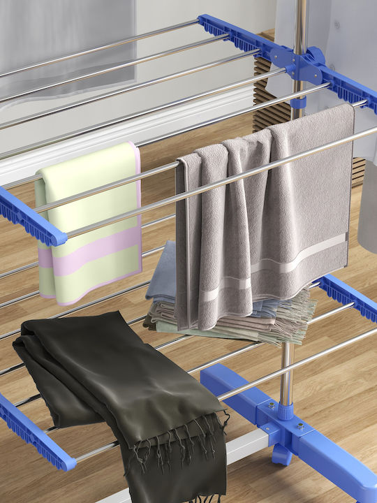 HomCom Stainless Steel Folding Floor Clothes Drying Rack with Hanging Length 6.48m