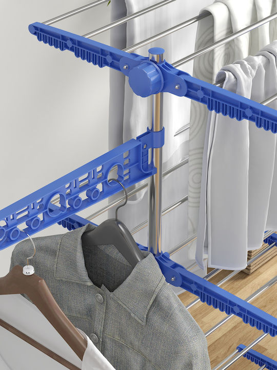 HomCom Stainless Steel Folding Floor Clothes Drying Rack with Hanging Length 6.48m