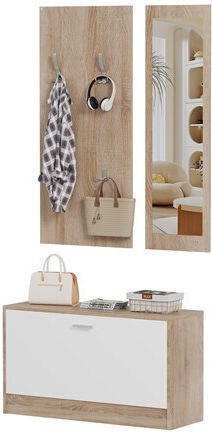 Vern Entry Furniture with Mirror / Hanger & Shoe Rack Sonoma White 80x27x190cm