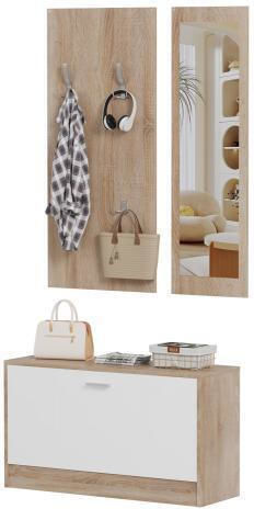 Vern Entry Furniture with Mirror / Hanger & Shoe Rack Sonoma White 80x27x190cm