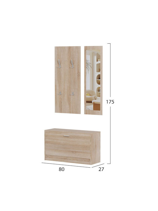 Vern Entry Furniture with Mirror / Hanger & Shoe Rack Sonama 80x27x190cm