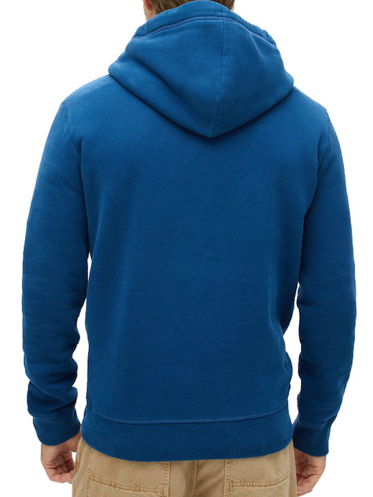 Superdry Logo Men's Sweatshirt Jacket with Hood Blue