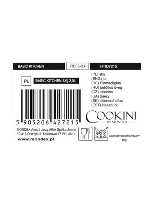 Mondex Set 6 Stück Allgemeine Verwendung Lebensmittelgläser mit Deckel Glas Transparent 2000ml 6 Stück