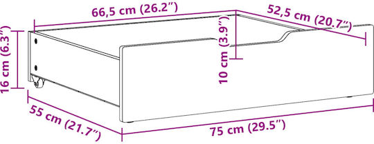 vidaXL Sertar de pat din Lemn Alb 75x55x16cm 2buc