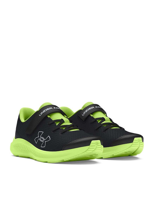 Charged Pursuit 3 Big Logo AC Kids Sports Shoes Running with Hoop & Loop Closure Black