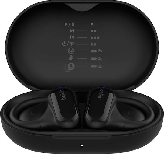 Belkin SoundForm ClearFit Open Ear Bluetooth Handsfree Ακουστικά με Αντοχή στον Ιδρώτα και Θήκη Φόρτισης Μαύρα