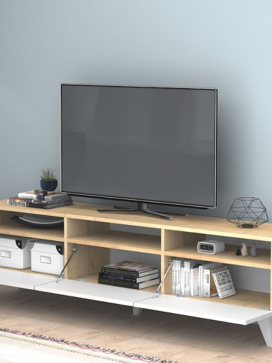 TV-Möbel Hölzernes Deluxe White - Natural Beech L180xB35xH47cm