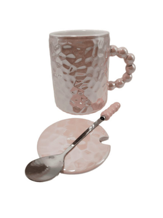 Tasse aus Porzellan mit Deckel Rosa 500ml 1Stück