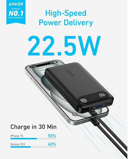 Anker PowerCore 10000mAh 22.5W με Θύρα USB-A και 2 Θύρες USB-C Μαύρο