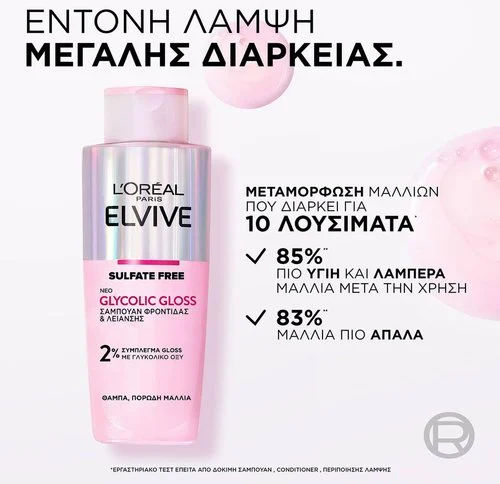 L'Oreal Paris Elvive Glycolic Gloss Σαμπουάν Όγκου & Λείανσης για Φριζαρισμένα Μαλλιά 200ml