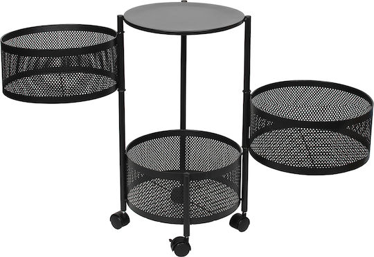 Keskor Metallic Kitchen Trolley 3 Tiers Black 30x30x58cm