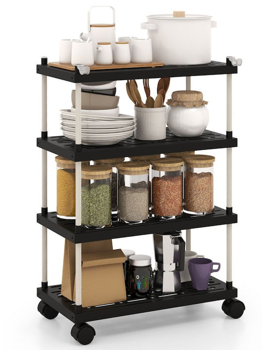 Costway Kitchen Trolley Plastic 3 Tiers Black 40x21x59.5cm