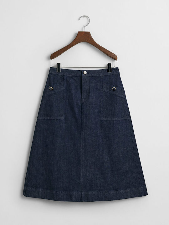 Denim Midi Skirt Dark Blue