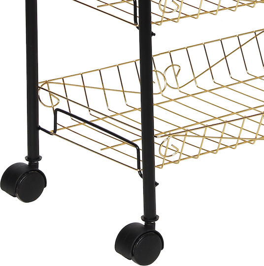 Keskor Kitchen Cart Metallic 3 Tiers Black 41.5x26x59cm