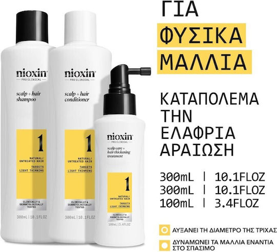 Nioxin Promo Scalp & Hair System 1 Natural Hair Light Thinning Shampoo 300ml & Conditioner 300ml & Treatment Serum 100ml