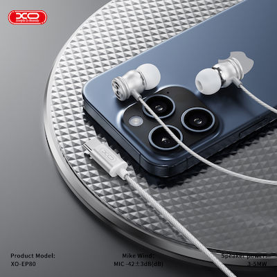 XO EP80 In-ear Handsfree Ακουστικά με Βύσμα USB-C Λευκό