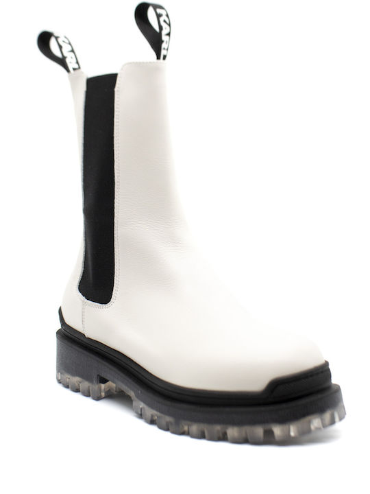 Karl Lagerfeld Leather Women's Chelsea Boots White