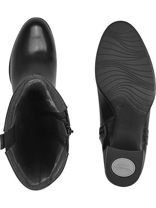 Leather Medium Heel Women's Boots with Zipper / Rubber Black