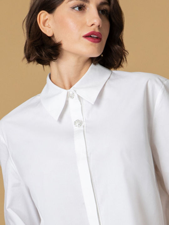 Langärmelig Damen Hemd White