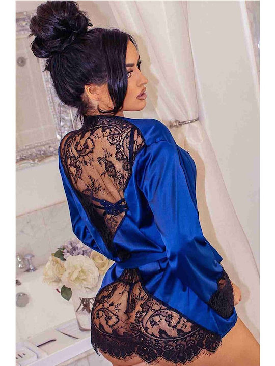 Merry See Pentru Femei Satin Halat Blue